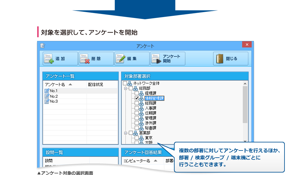 対象を選択して、アンケートを開始の図