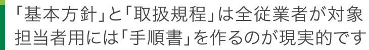 「基本方針」と「取扱規程」は全従業者が対象 担当者用には「手順書」を作るのが現実的です